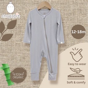 Grey 80 (12-18m) Snugabit Ultra Soft Jelly Bamboo Easy Zip-Up Sleepsuit Romper 